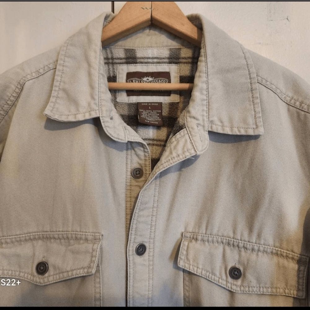 O42 Levi Strauss & CO Mens Cream Button-Up Work Barn Jacket Brown & Cream Lining - Picture 2 of 10